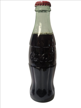 Coca Cola Glass Bottle with Red Cap and Green-Tinted Neck Hollywood CA on Bottom